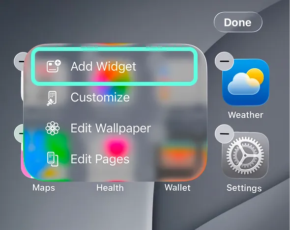 Tap Add Widget