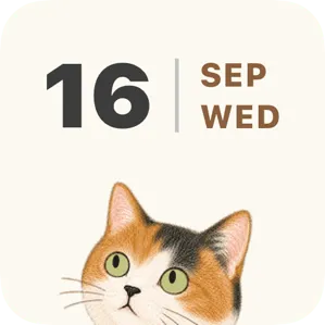 Calendar Home Screen widget: the date and month with a cat illustration