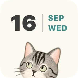 Calendar Home Screen widget: the date and month with a cat illustration
