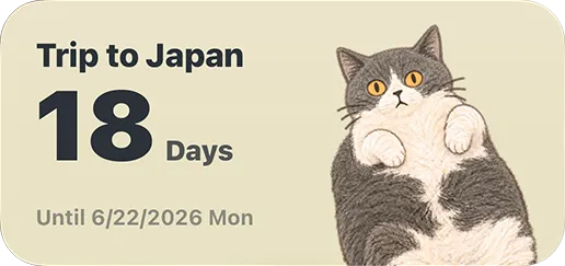 Medium Home Screen widget: one countdown with a large cat illustration