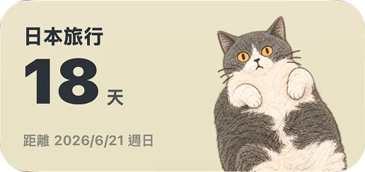 主畫面 Medium widget：單一倒數日搭配大張貓咪插圖